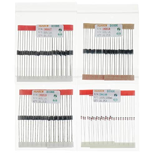 12 Values Rectifier Diodes 1N4001 1N4002 1N4004 1N4005 1N4007 1N5404 1N5406 1N5408 Schottky Diodes 1N5817 1N5818 1N5819 Switching Diodes 1N4148 Assortment Kit