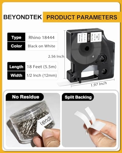 18444 Vinyl Label Tape DYMO Rhino 4200 5200 Label Permanent Vinyl Industrial White 1/2"x18'