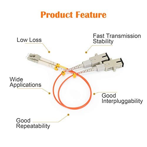Fiber Optic Adapter Cable, LC to SC Multimode OM1 62.5/125 Duplex, Hybrid Connector Coupler Converter Dongle, Male to Female Mutual On-line Transfer Adapter - 1FT