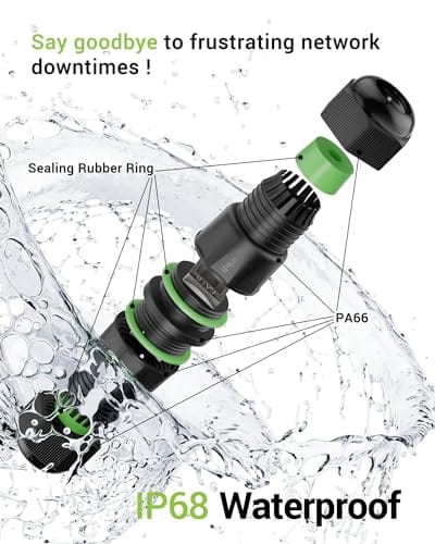 Waterproof rj45 Coupler Cat6 (3.48in), IP68 Waterproof Ethernet Coupler Female to Female, Gold-Plated and Shielded Outdoor Ethernet Coupler for CAT6/CAT5E/CAT5 Network Cables PoE,