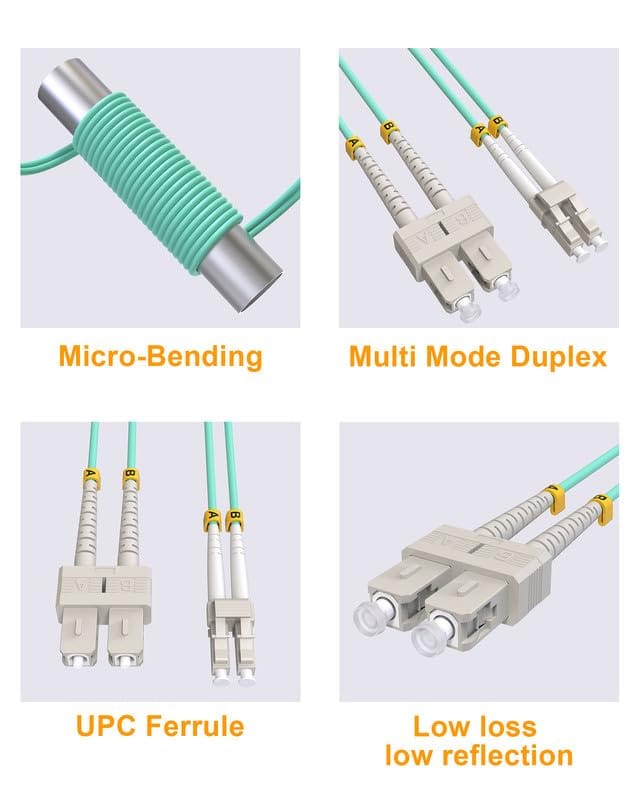 LC to SC Fiber Patch Cables, Fiber Jumper Optical OM3 Duplex Multi Mode Patch Cords -2m(6.56ft) LSZH 50/125µm