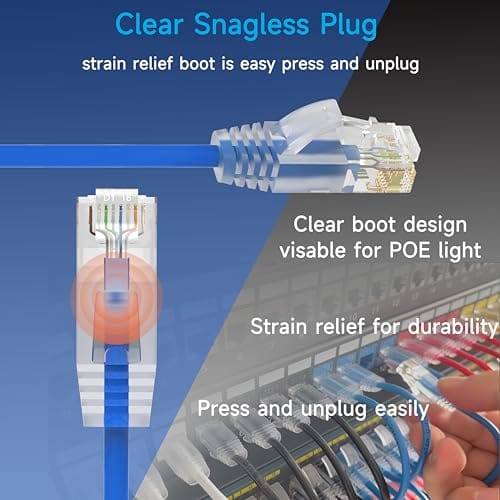 Cat6a slim Ethernet patch cable 1 ft blue