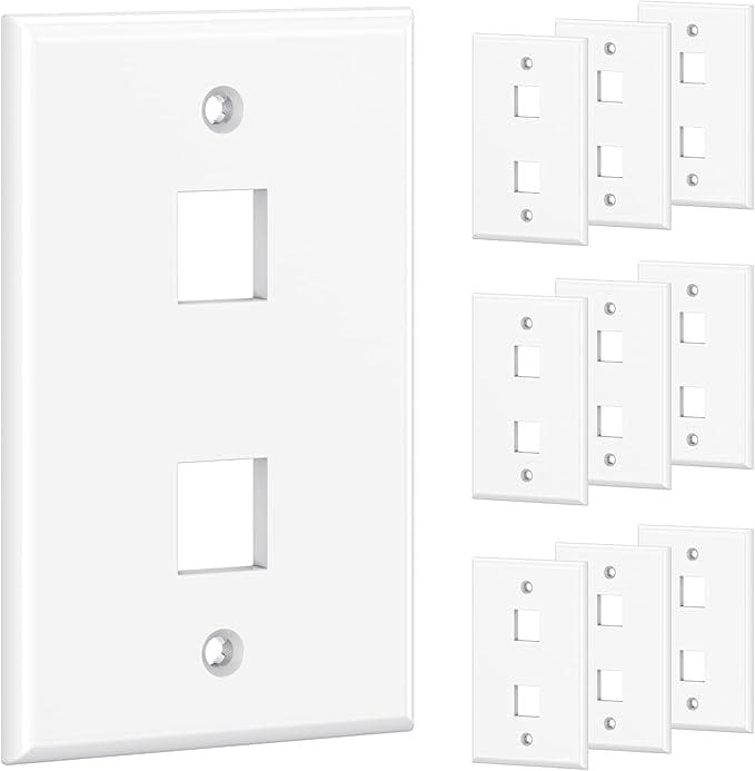 Cable Matters Low Profile 2-Port Keystone Jack Wall Plate - White