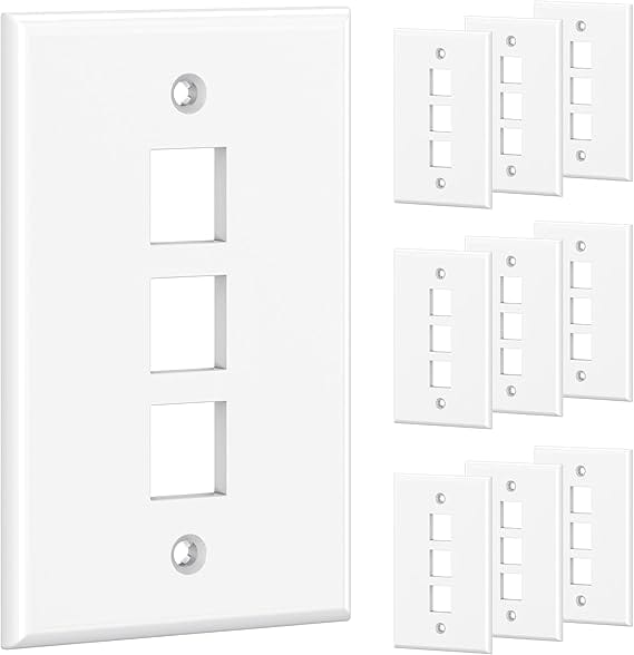 3-Port Keystone Jack Wall Face Plate - White, Low Profile
