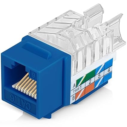Everest 45° Angled RJ45 Cat6 Blue Keystone Jack - Slim Profile Female RJ45 Connectors - Cat 6 Keystone Jack - Compatible with 45° Angled Speed Termination Tool