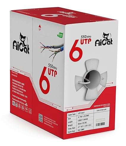 Cat 6 Ethernet Cable White 1000ft - 23 AWG, CMR, Insulated Solid Bare Copper Wire Cat6 Cable with Noise Reducing Cross Separator - 550MHZ / 10 Gigabit Speed, PoE++, UTP LAN Cable