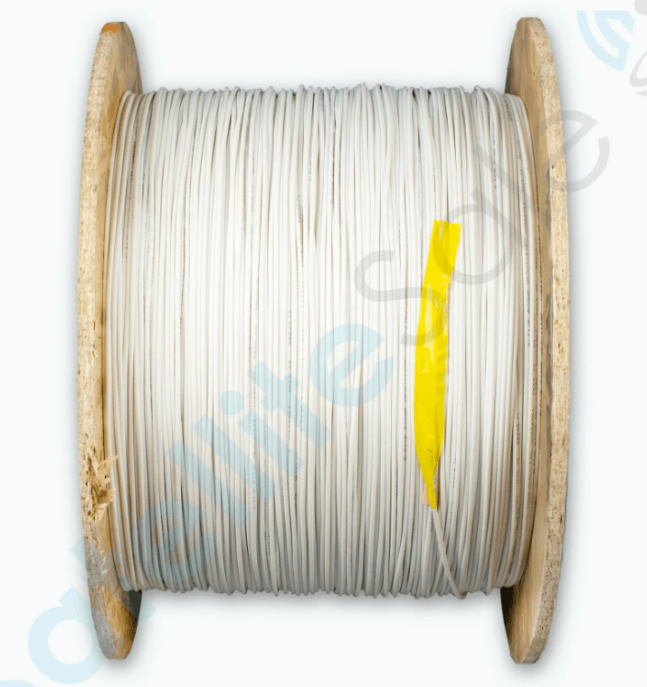 6‑strand OM3 multimode fiber optic cable spool, black PVC jacket, riser rated