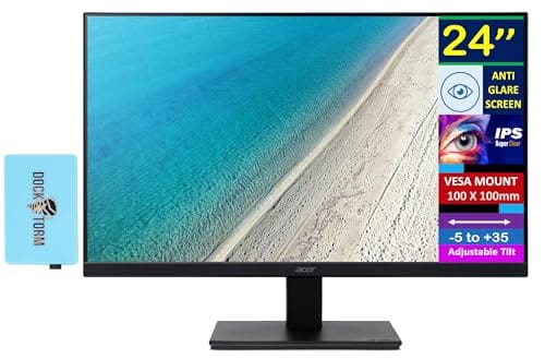 acer 24" FHD IPS Monitor with 4 ms Response Time, Anti-Glare, Adaptive Sync, Integrated Speakers, VESA Mount (100x100mm) & Dockztorm Hub, VGA, HDMI, Black Color